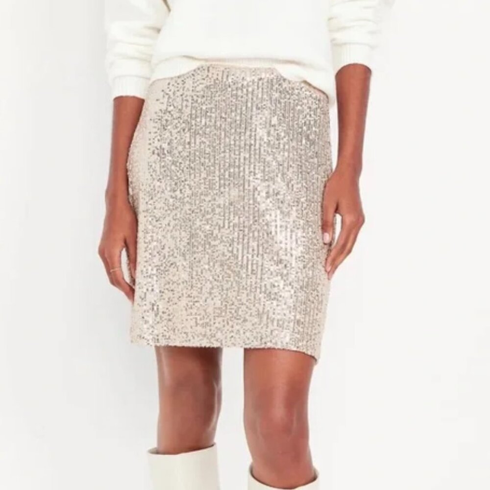Old Navy Sequin Mini Skirt in Silver Shine Womens XL TALL Holiday Party NYE